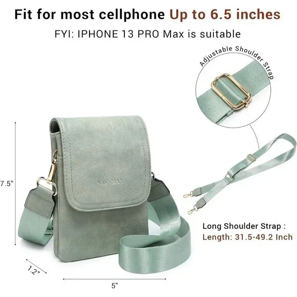 Vegan Leather Small Crossbody Bag for Women 3 Compartments Phone Wallet Travel